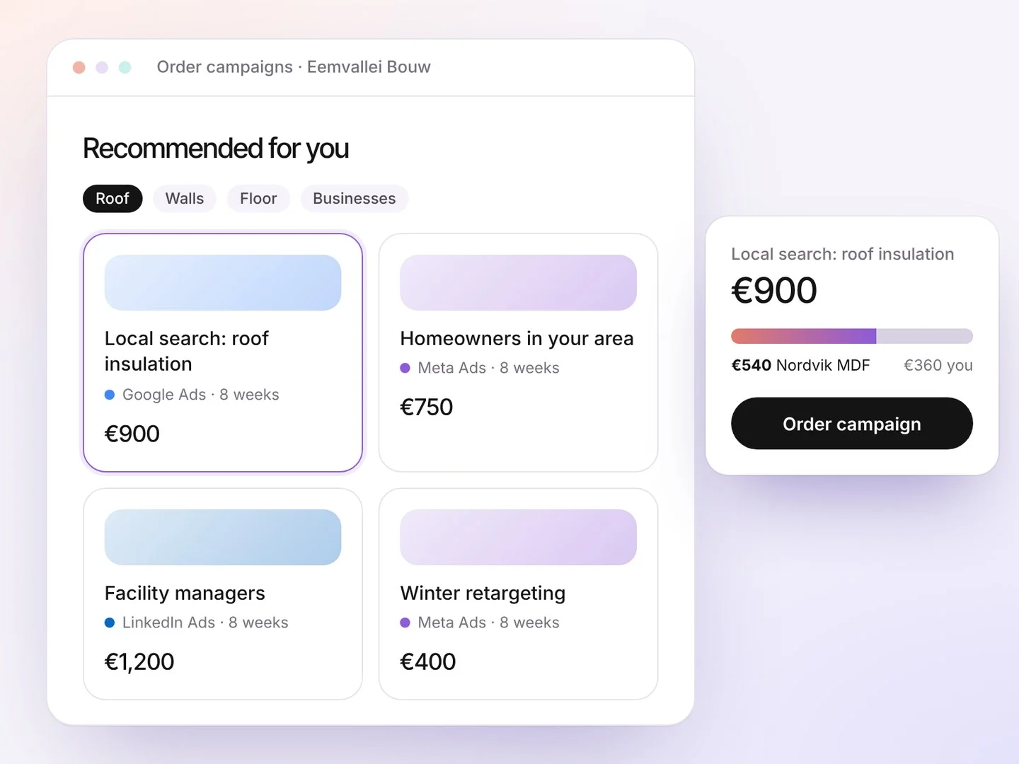 Campaign marketplace with channels and prices
