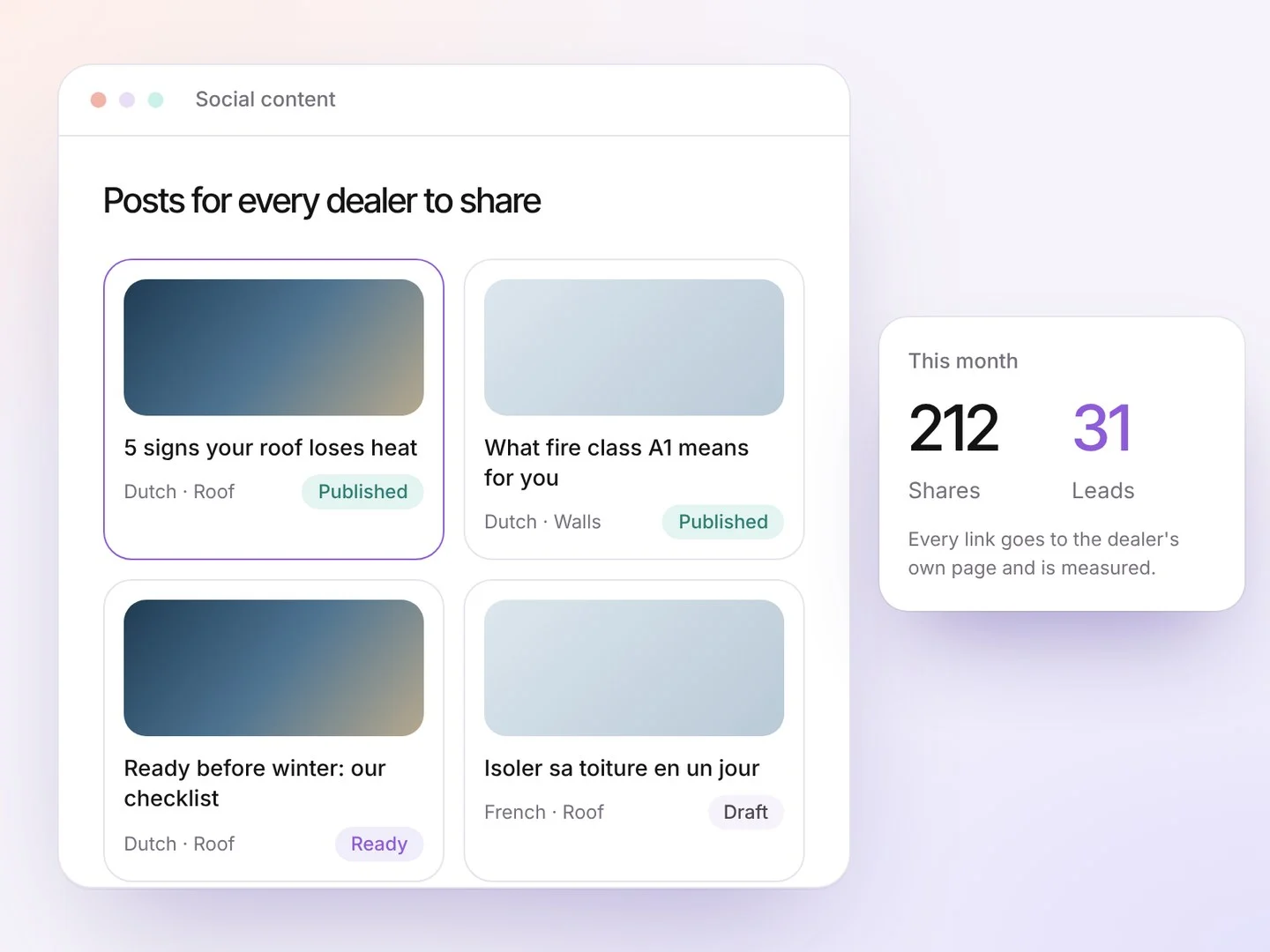Social posts per language and product line
