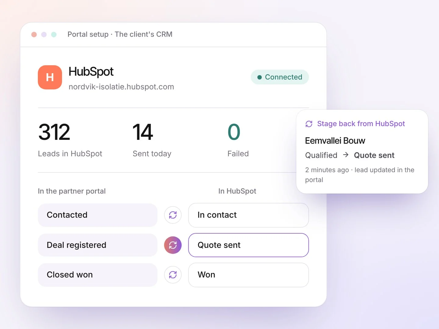 CRM connection with its stage mapping