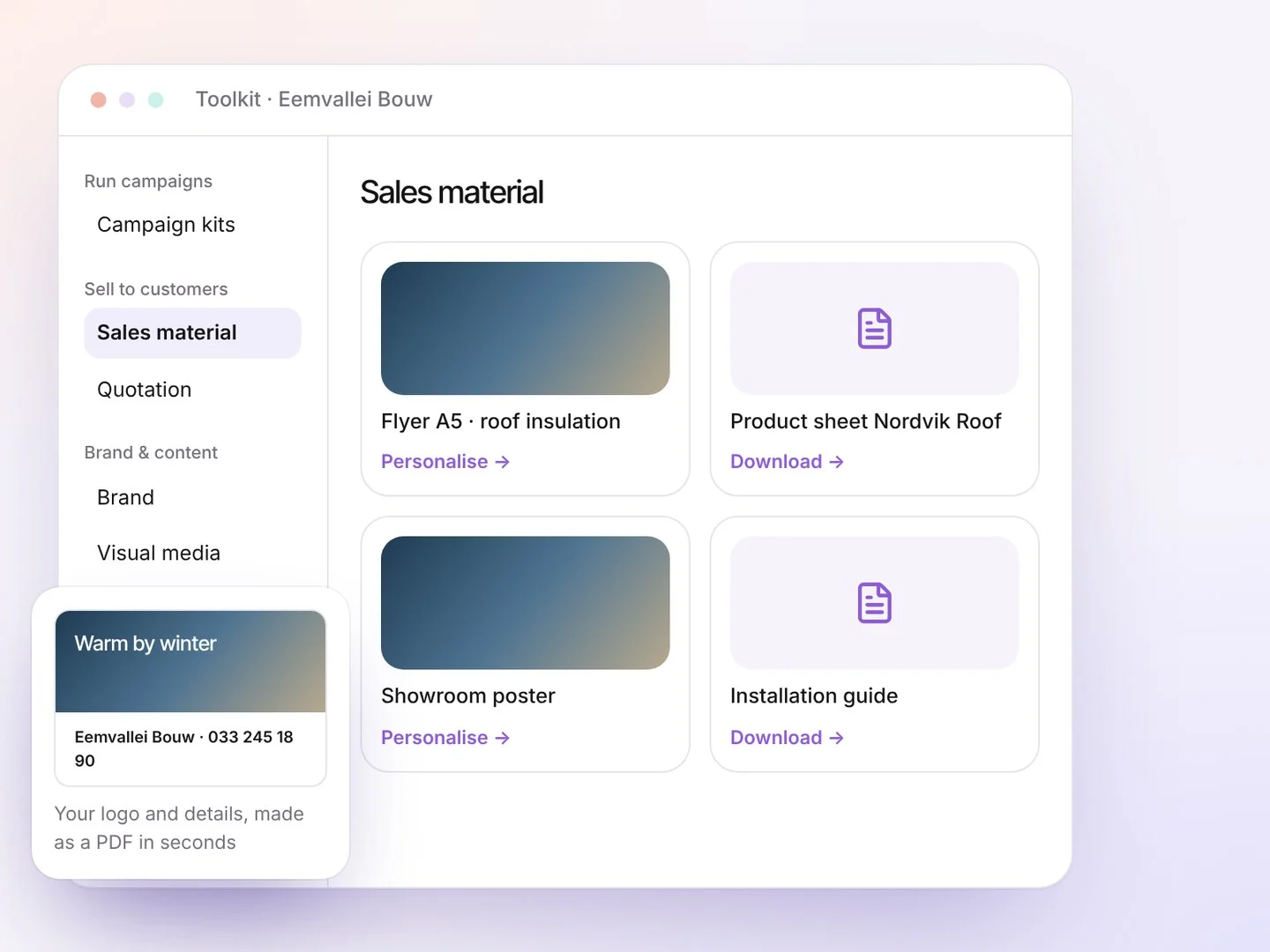 Partner toolkit with categories and cards